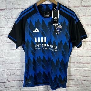 New ADIDAS San Jose Earthquakes Home Jersey Black Blue Slim Fit Size Large Men's